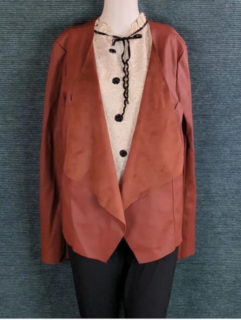 Just Fab Vegan Leather Open Front Jacket - Picture 4 of 10